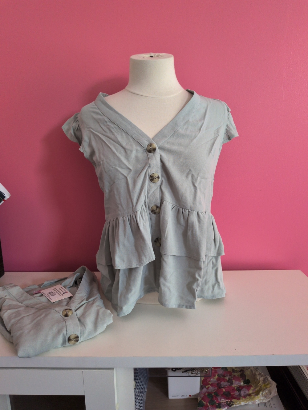 Pink Lily Sage Green Ruffle Button-Front Blouse